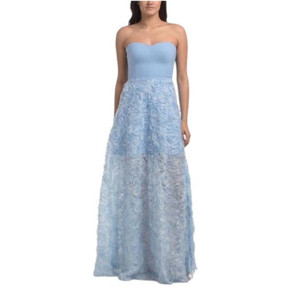 audrina strapless gown dress the population Audrina Sheer Gown M / PALE BLUE MULTI